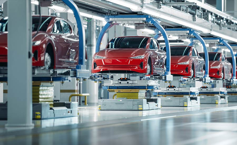 An assembly line of electric cars​